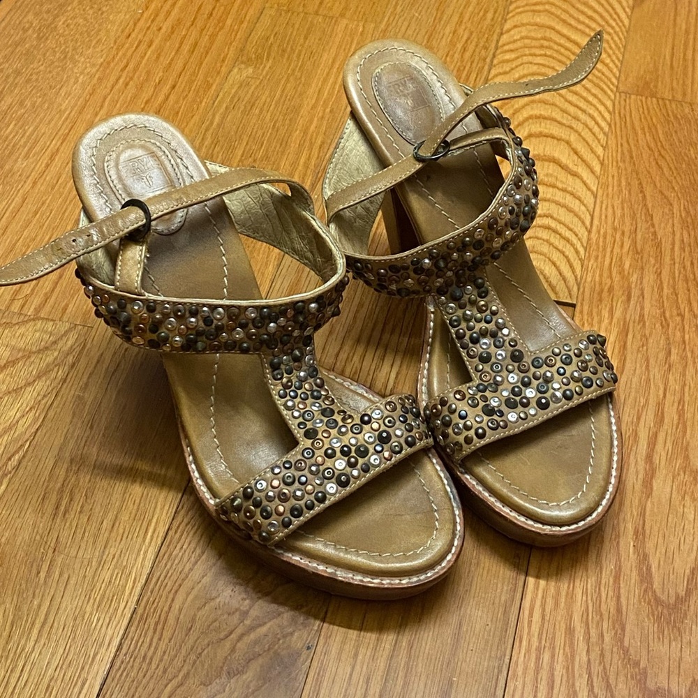 Frye Heels, Leather & Metal Studs - Sz 9.5, GUC